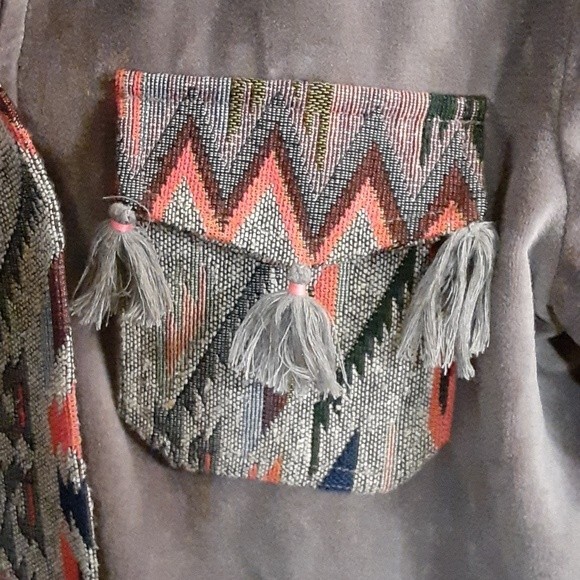 America & Beyond Boho Southwestern Aztec Velvet Parka Jacket Size Large - Picture 4 of 12